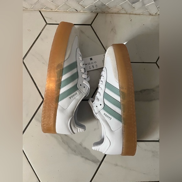 Adidas Women’s Samba White and Teal Sneakers with Gum Sole - Picture 8 of 9